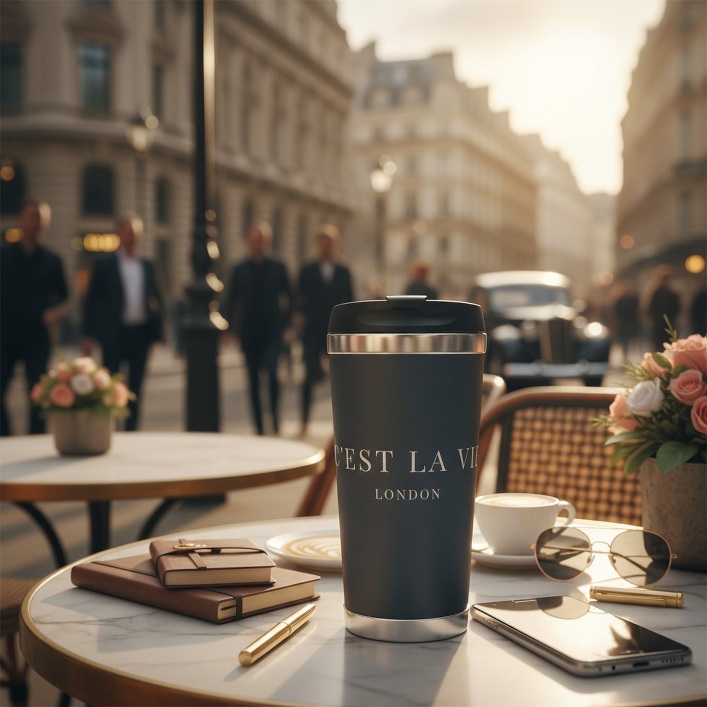 C'EST LA VIE Insulated Navy Water Bottle | Trendy Travel Companion