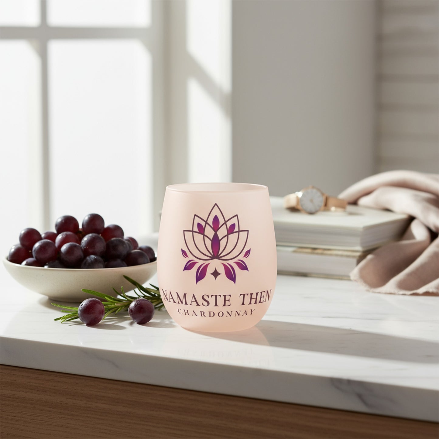 Namaste Then Chardonnay Pink Crystal Glass - Elegant Water Glass for Wine Lovers