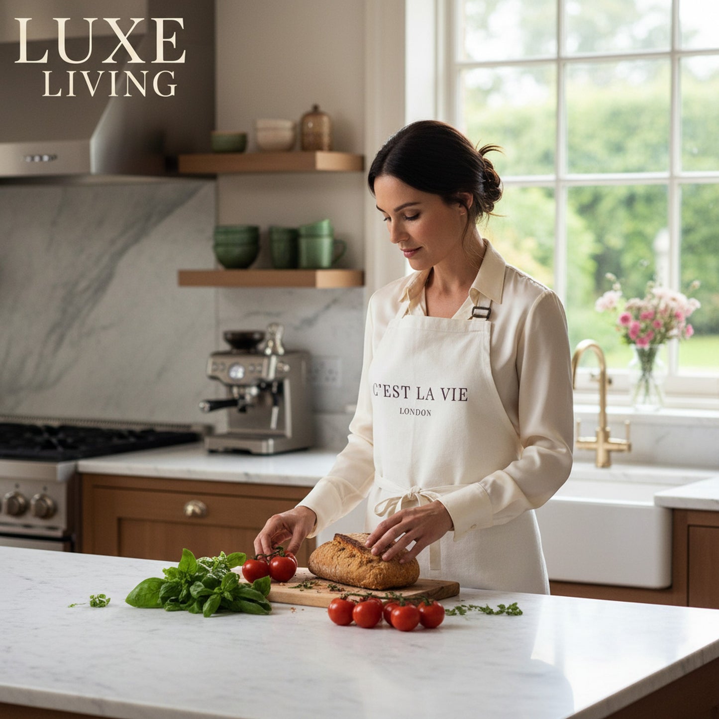C'EST LA VIE Cream Apron for Cooking - Stylish Kitchen Wear