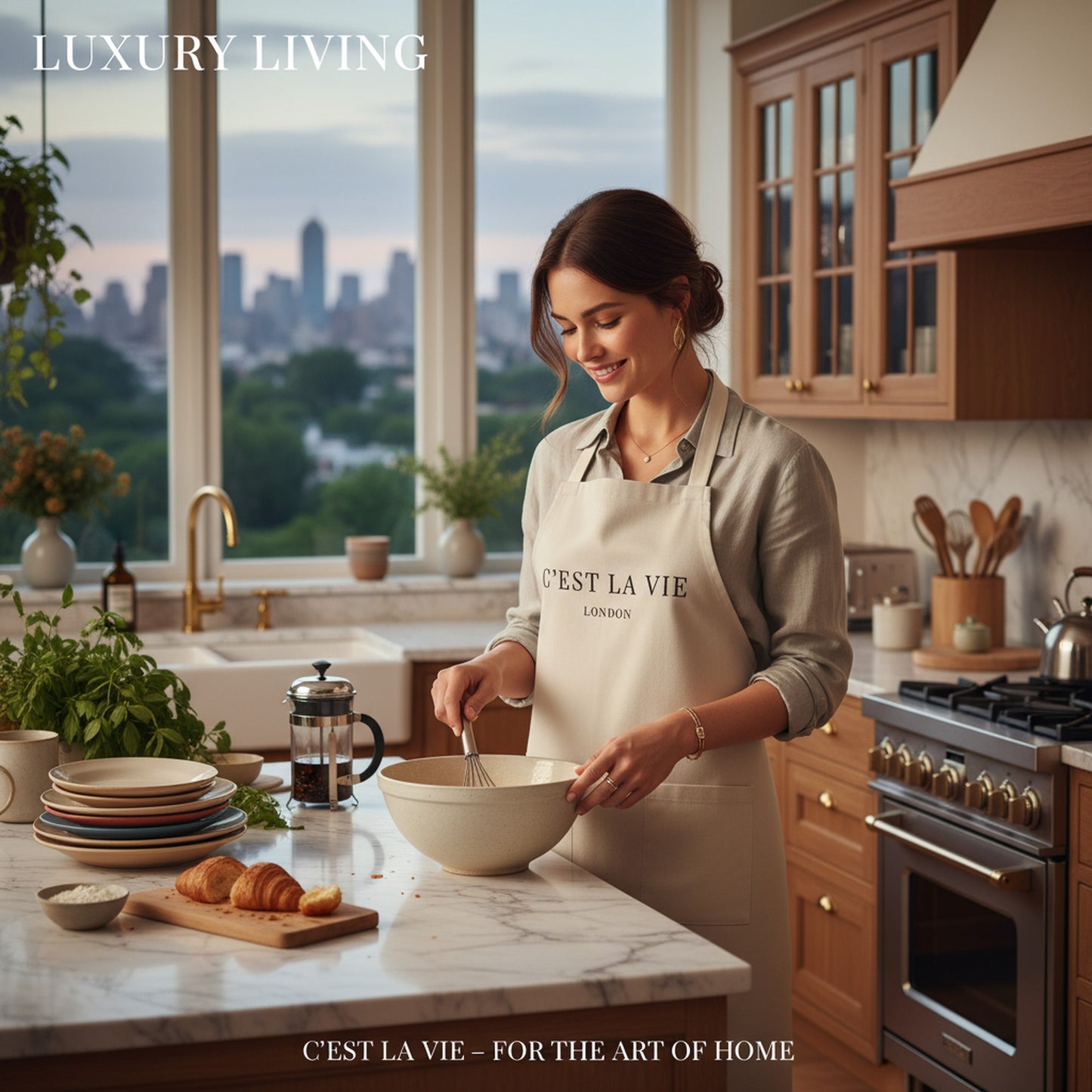 C'EST LA VIE Cream Apron - Stylish Kitchen Wear