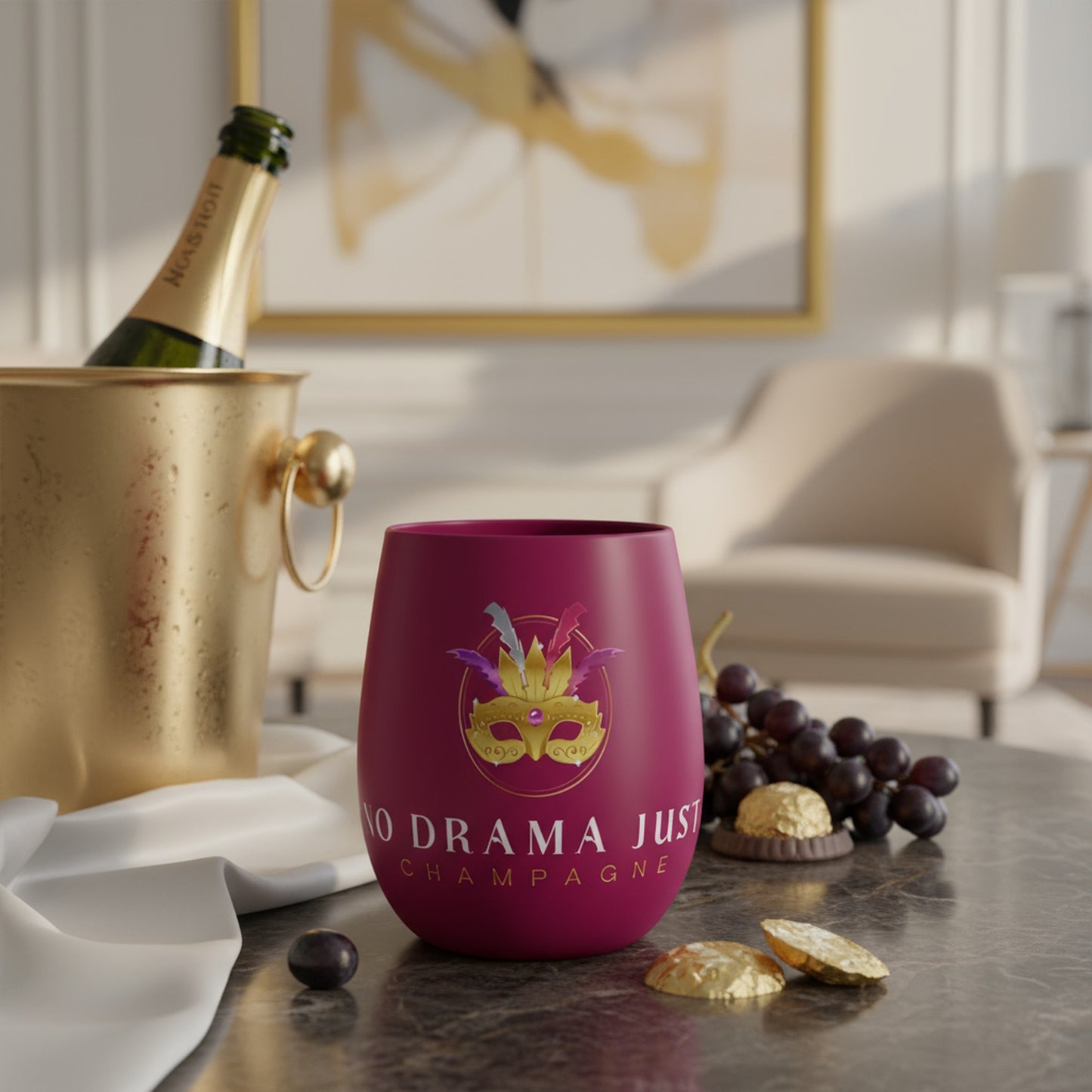 No Drama Just Champagne Crystal Water Glass - Elegant Drinkware