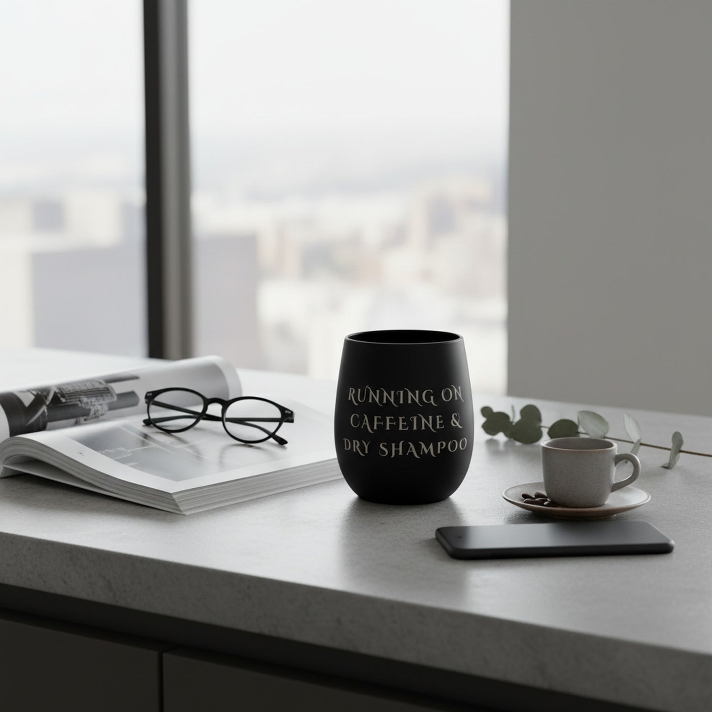 Funny Running on Caffeine & Dry Shampoo Glass - Perfect for Coffee Lovers