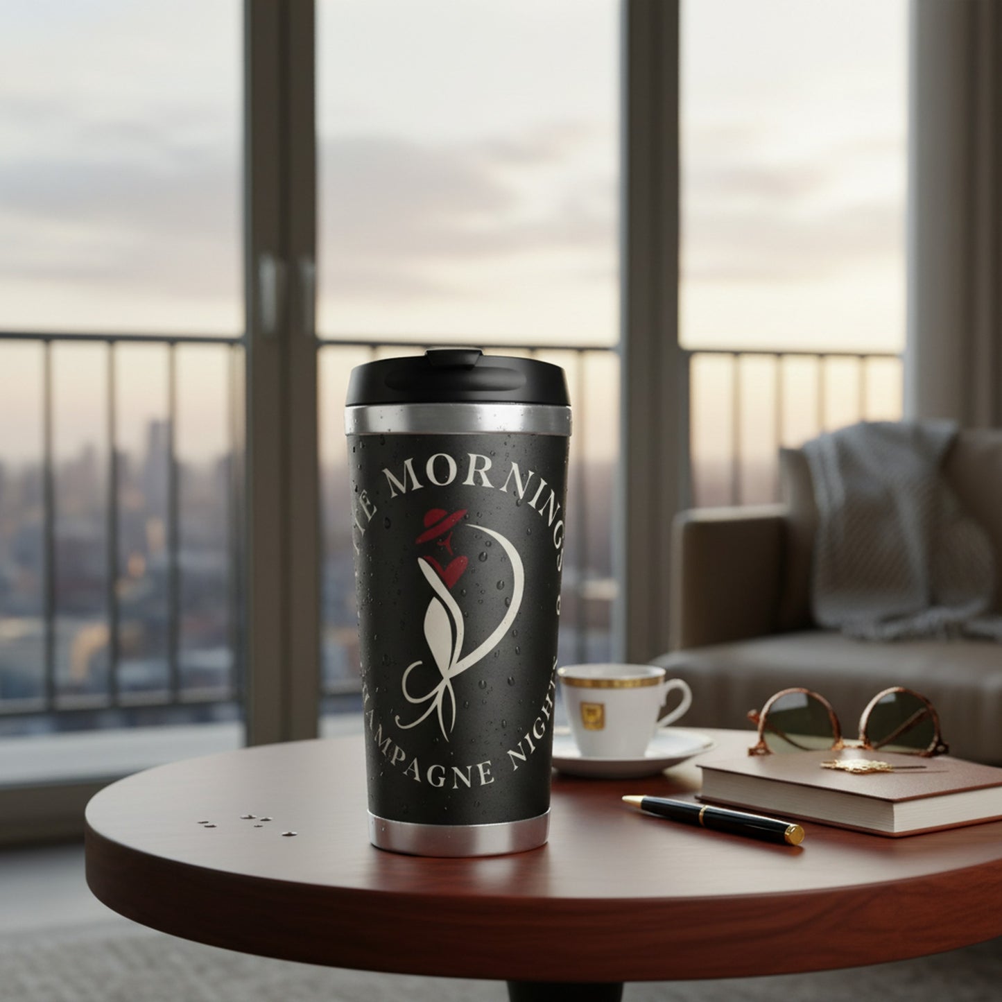 Latte Mornings, Champagne Nights Travel Mug - Perfect Coffee Cup for On-the-Go