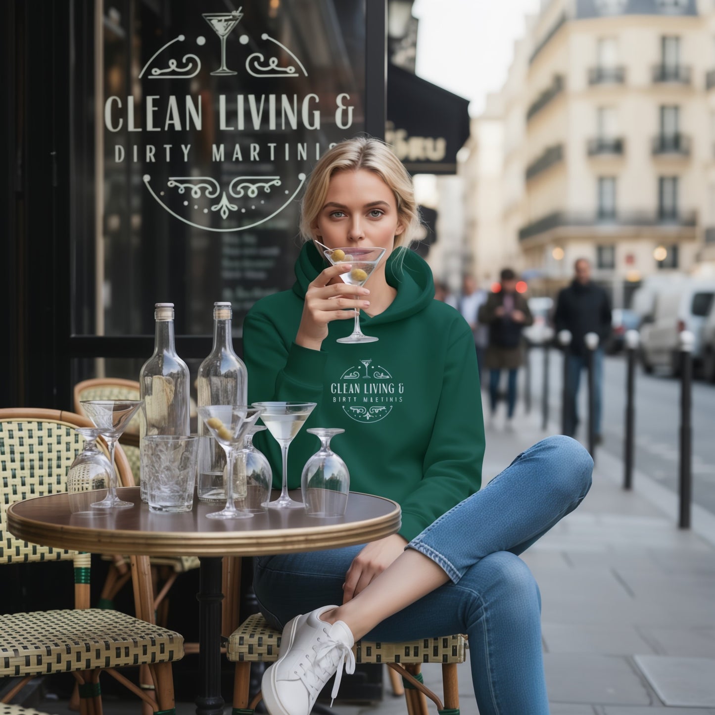 Green Hoodie for Clean Living & Dirty Martinis - Stylish and Comfy