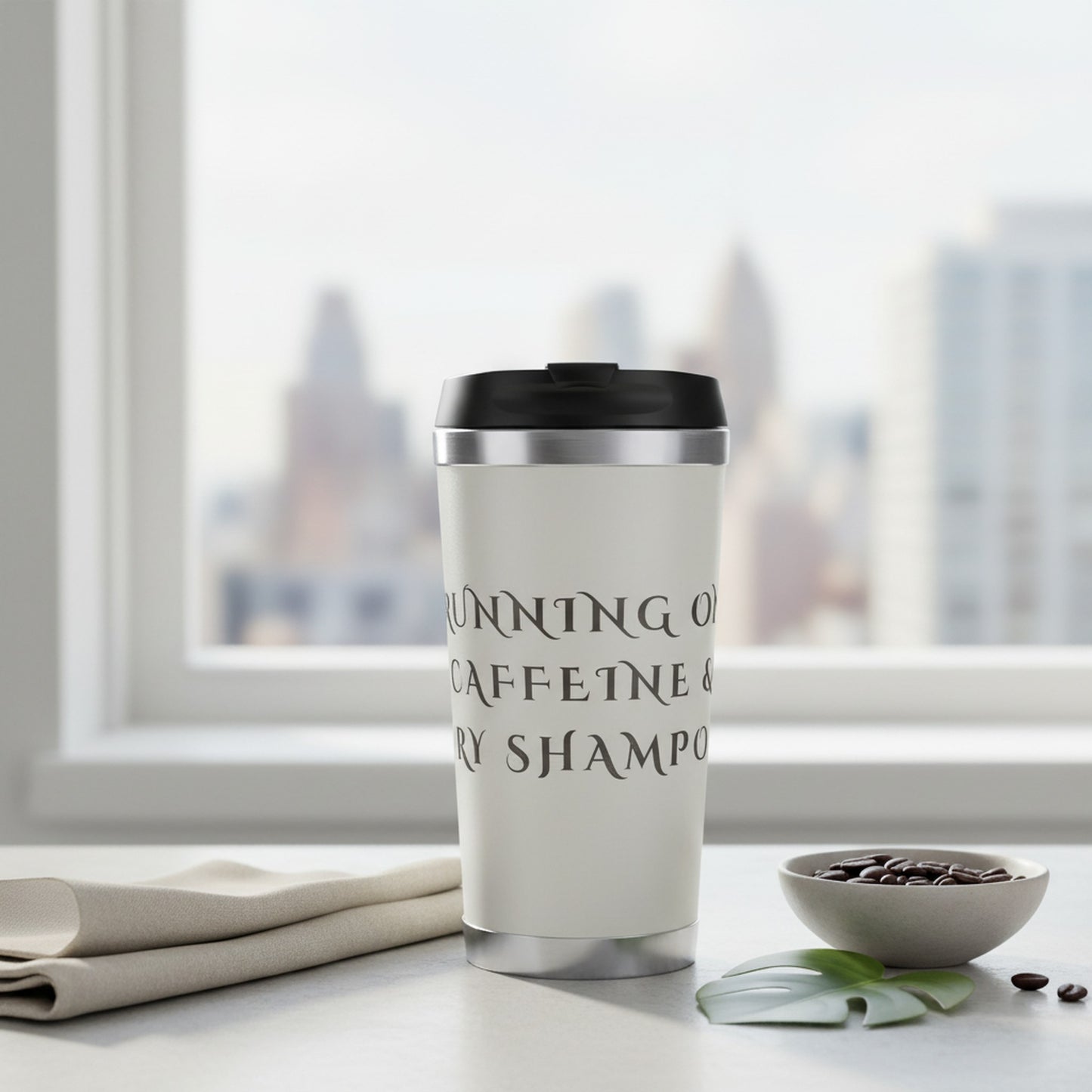 Travel Mug: Running on Caffeine & Dry Shampoo | Perfect Coffee Lover Gift