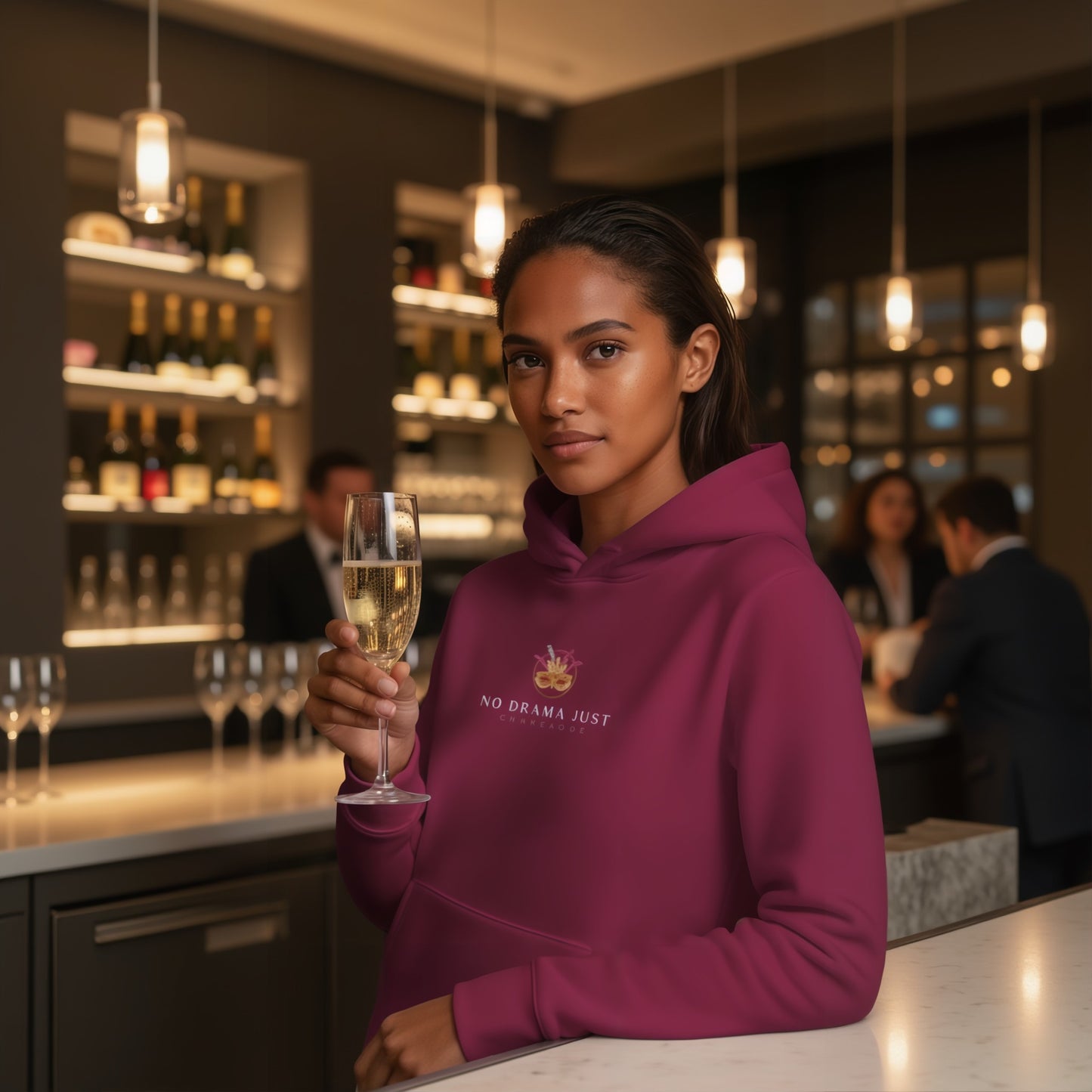 No Drama Just Champagne Hoodie - Cosy Champagne Lover Sweatshirt