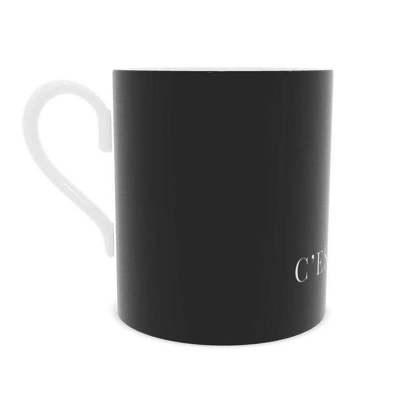 C'EST LA VIE Fine Bone China Black Mug - Elegant Coffee Cup
