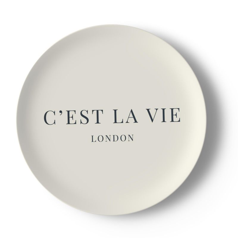 Set of Two C'EST LA VIE Bone China Plates - Cream Colour, Perfect Gift