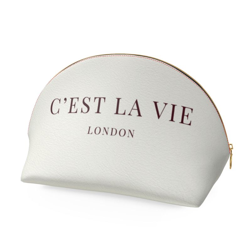 Elegant C'EST LA VIE Cream Makeup Bag for Beauty Lovers