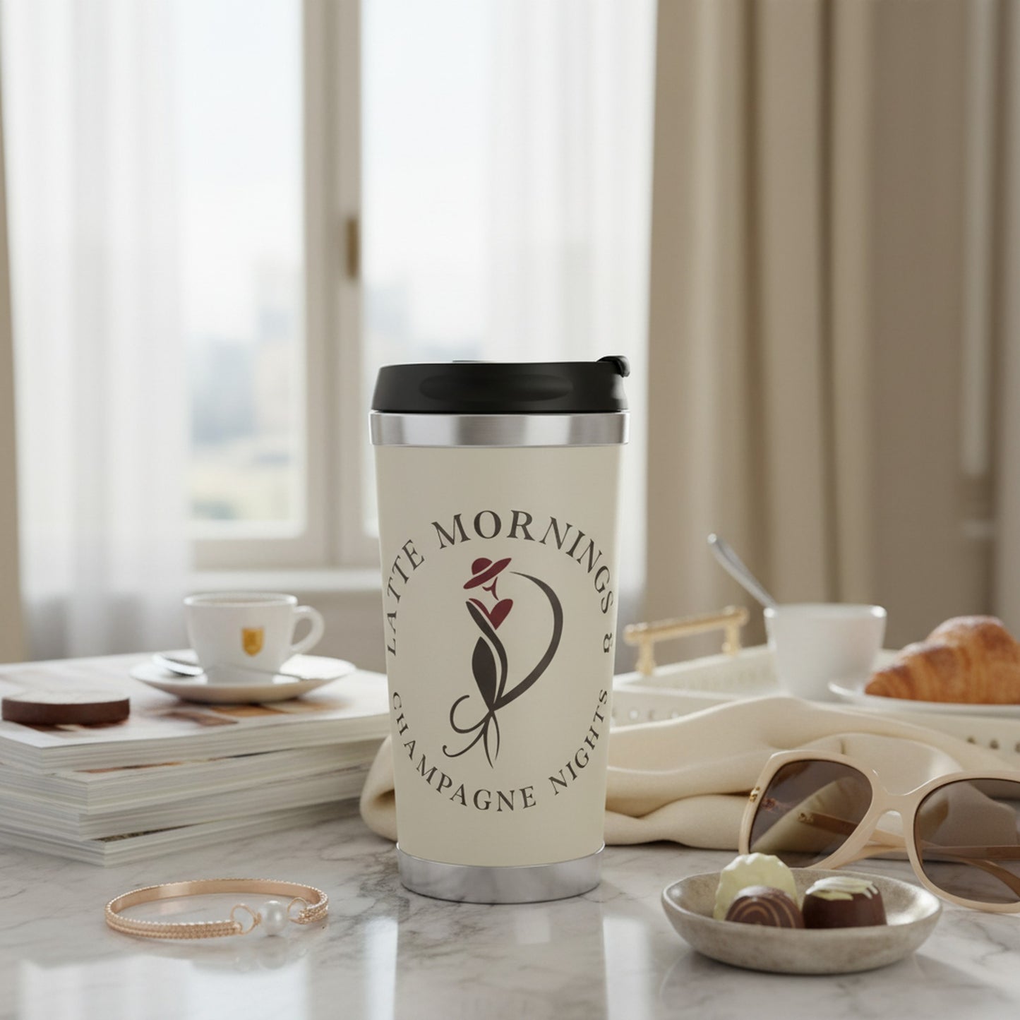 Travel Mug: Latte Mornings & Champagne Nights - Perfect for On-the-Go