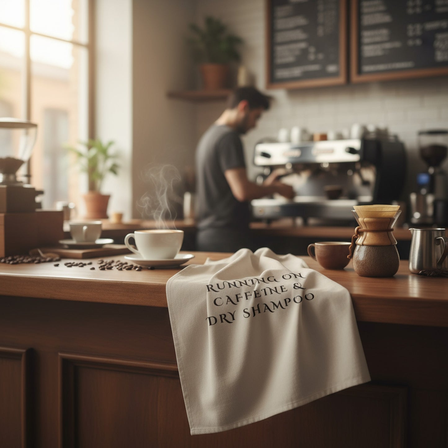 Caffeine & Dry Shampoo Tea Towel - Perfect Gift for Coffee Lovers