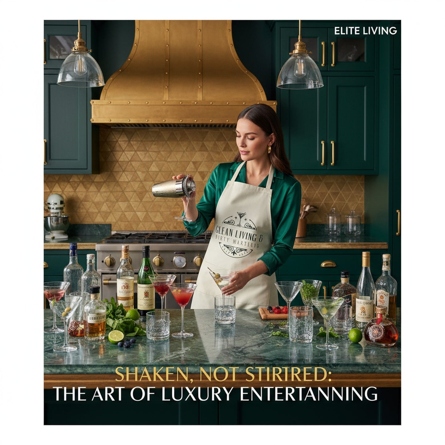 Stylish Clean Living & Dirty Martinis Apron for Home Chefs