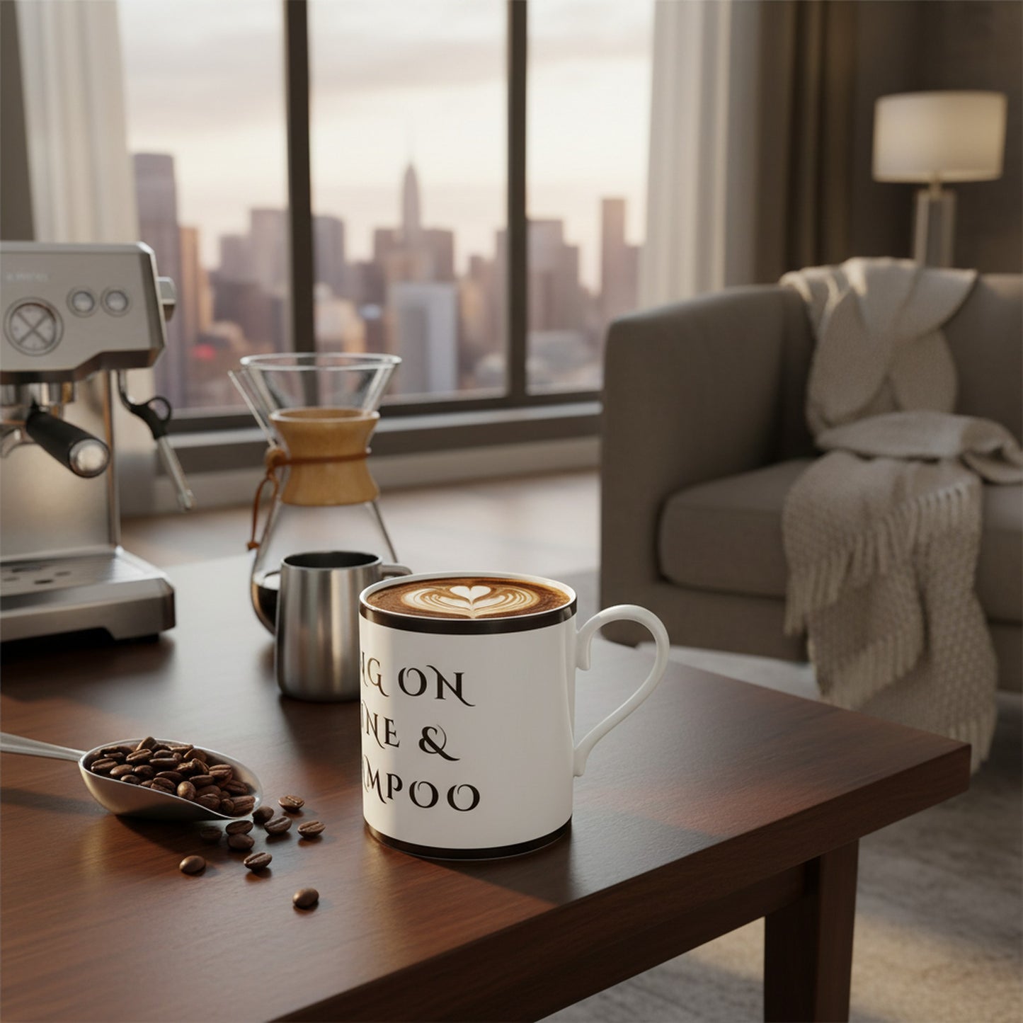 Stylish Bone China Coffee Mug - Caffeine & Dry Shampoo Lovers