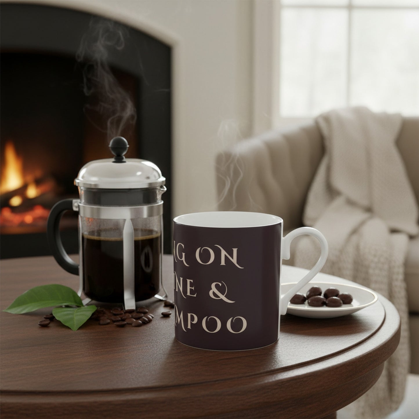 Bone China Mug: Running On Caffeine & Dry Shampoo