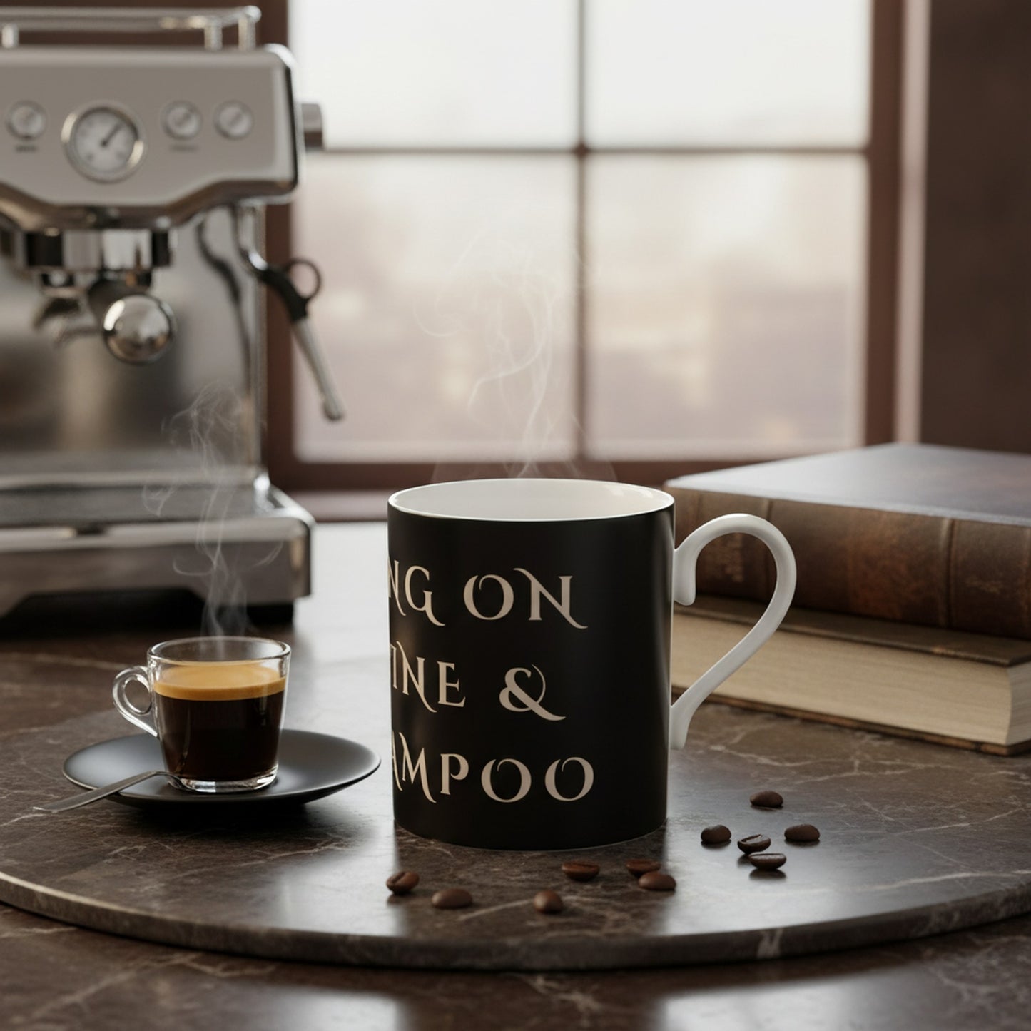 Running On Caffeine & Dry Shampoo Mug | Bone China Coffee Cup