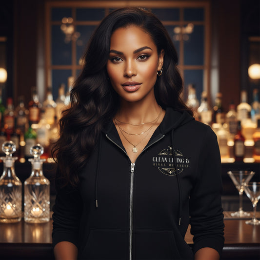 Clean Living & Dirty Martinis Black Zip Up Hoodie for Cozy Nights