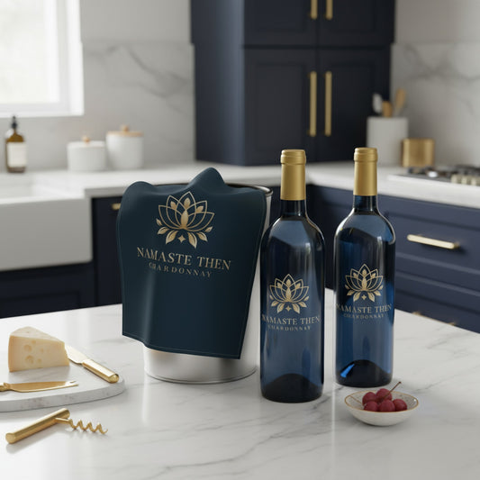 Luxury Ink Blue Tea Towel - Namaste Then Chardonnay Design