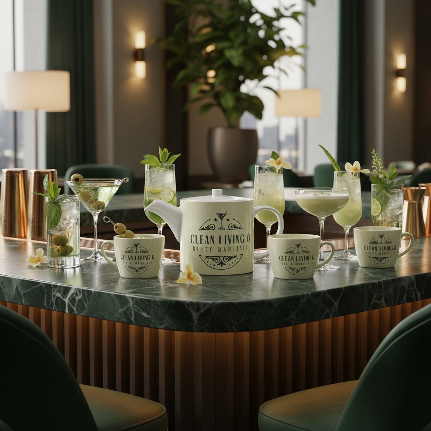 Chic Clean Living & Dirty Martinis Bone China Teapot - Perfect for Entertaining