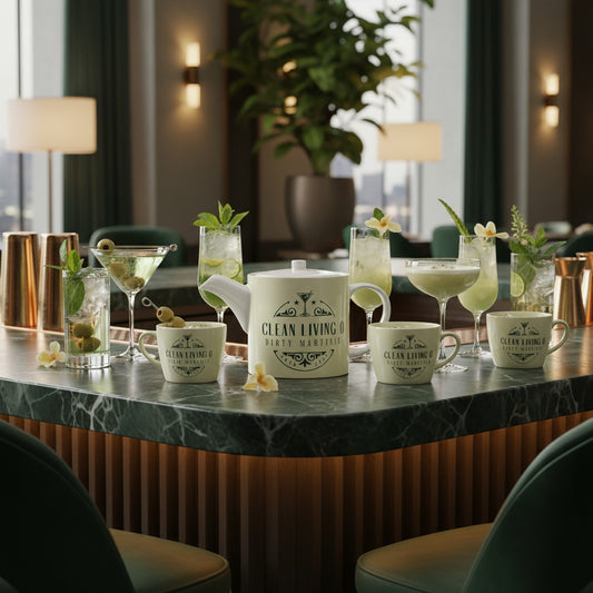 Chic Clean Living & Dirty Martinis Bone China Teapot - Perfect for Entertaining