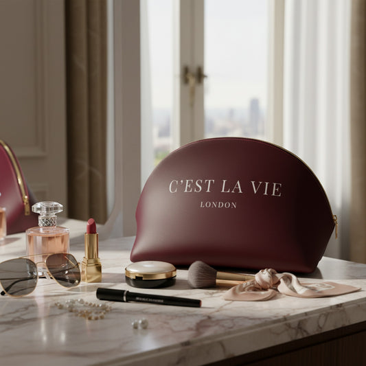 C'EST LA VIE Makeup Bag in Burgundy - Perfect Gift for Makeup Lovers