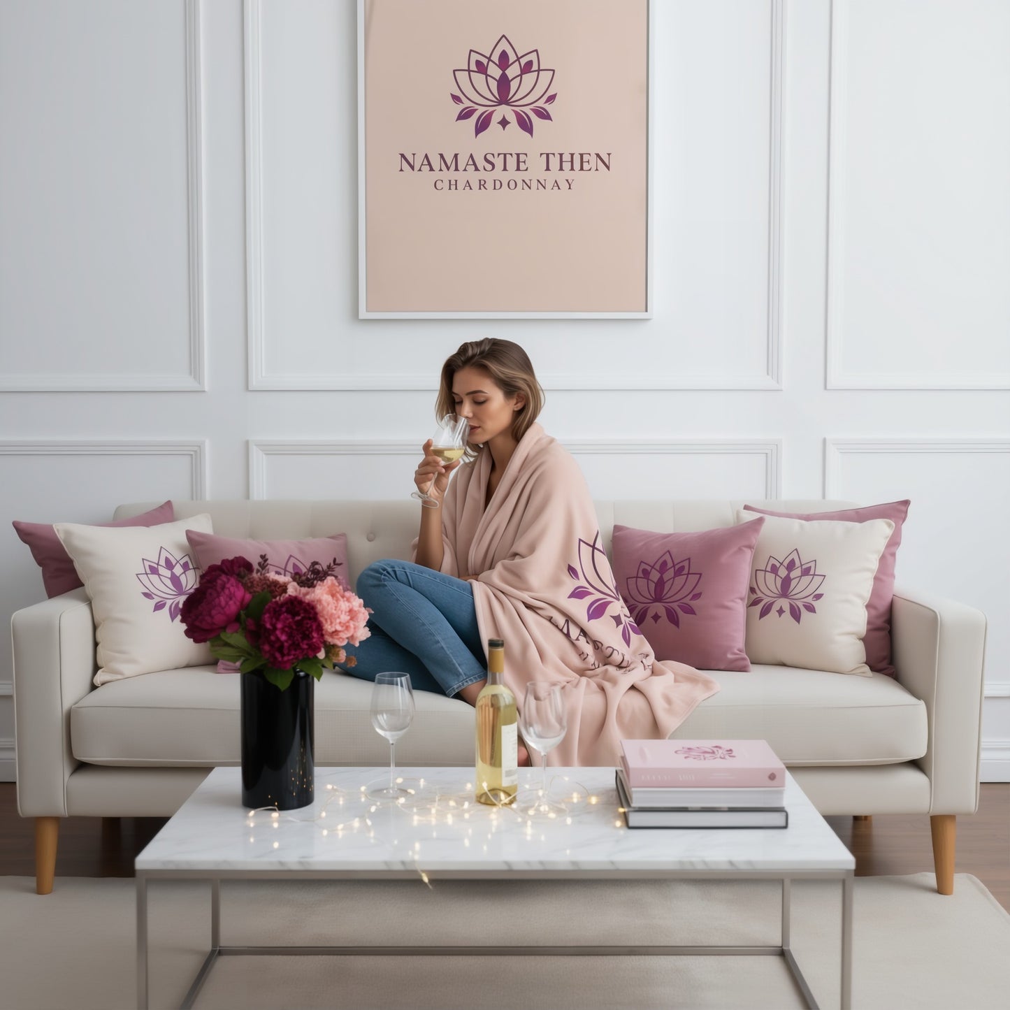 Chic Namaste Then Chardonnay Pink Sherpa Luxe Throw