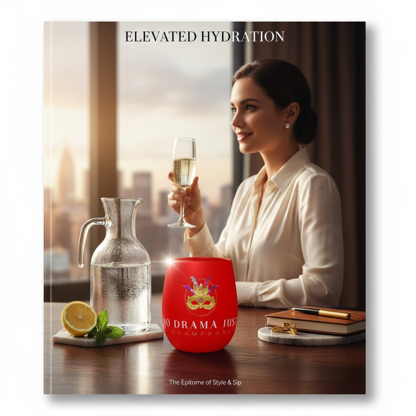 Elegant 'No Drama Just Champagne' Crystal Water Glass