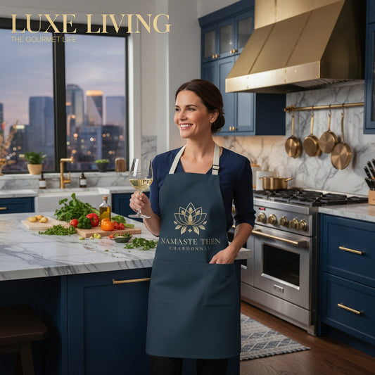 Namaste Then Chardonnay Ink Blue Apron for Wine Lovers