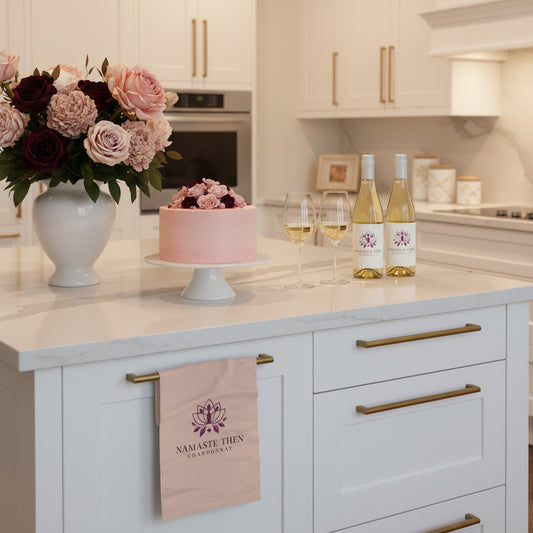 Chardonnay & Namaste Pink Tea Towel - Perfect Gift for Wine Lovers