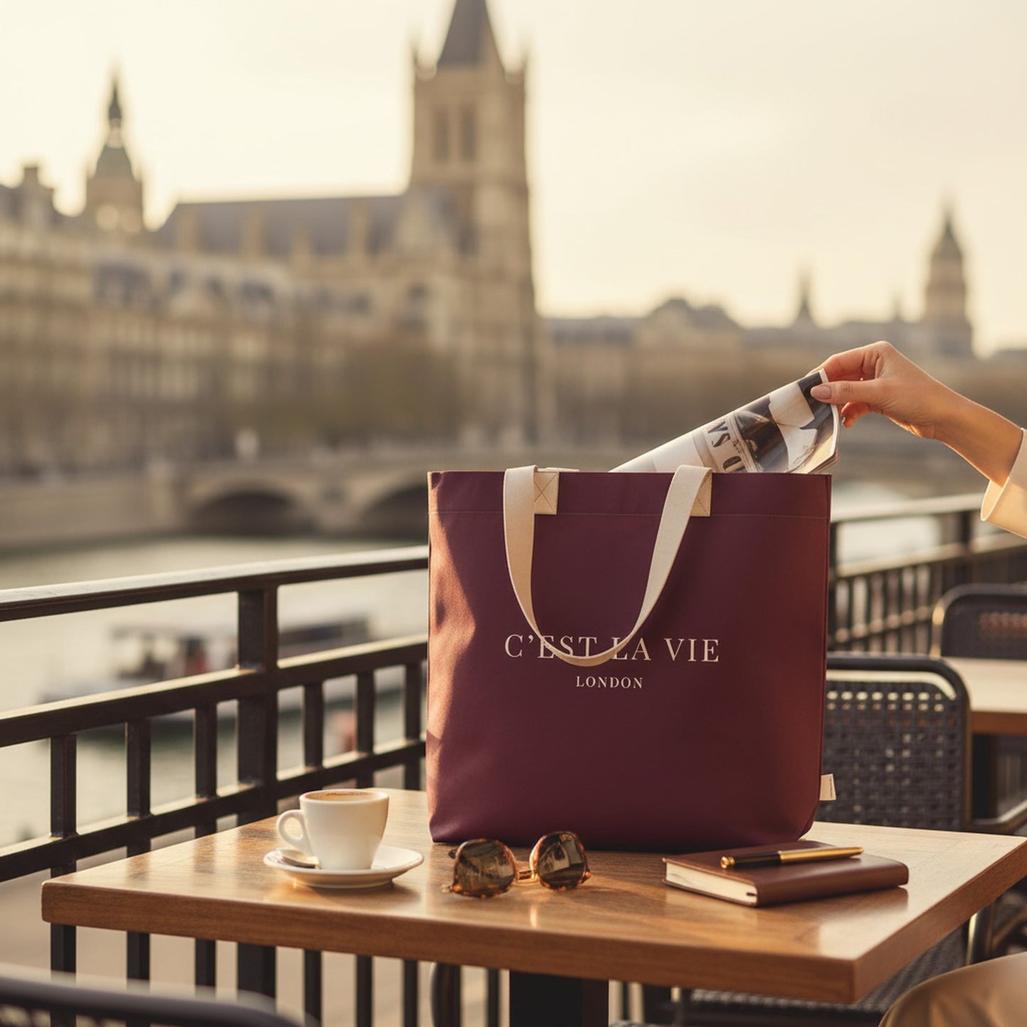 Chic C'EST LA VIE Burgundy Tote Bag for Daily Use