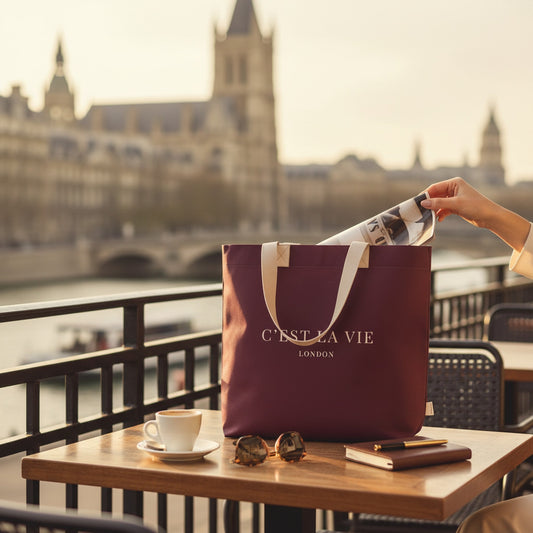 Chic C'EST LA VIE Burgundy Tote Bag for Daily Use
