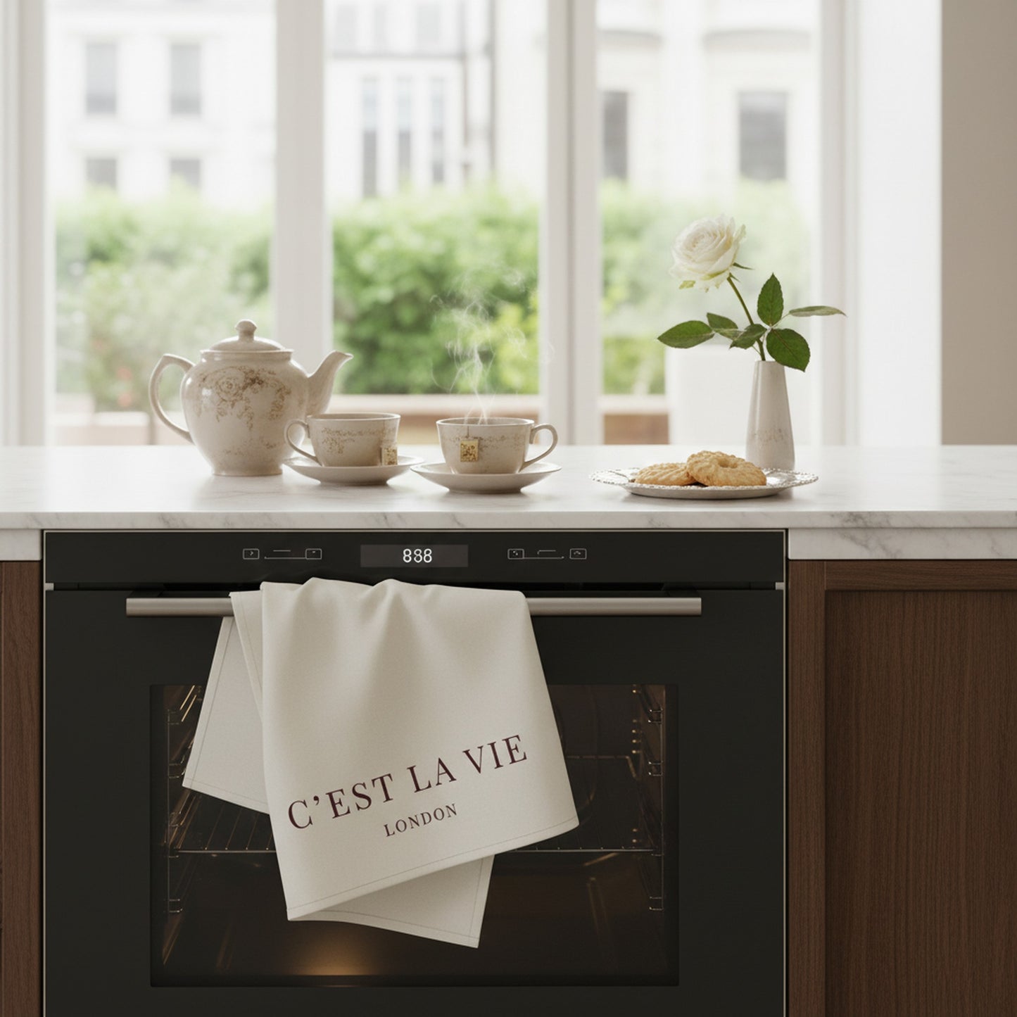 Elegant C'EST LA VIE Cream Tea Towel - Perfect for Cooking