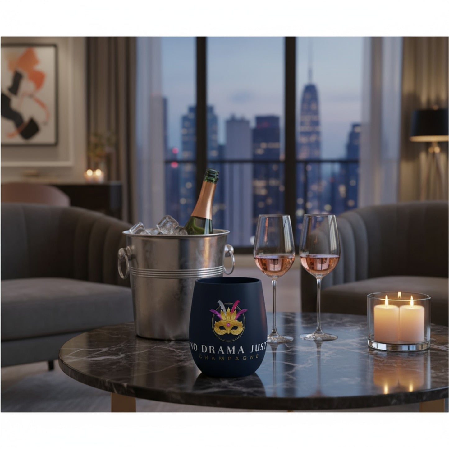 No Drama Just Champagne Crystal Water Glass - Elegant Drinkware