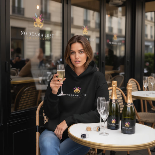 Chic Black Hoodie - No Drama Just Champagne Sweatshirt Gift