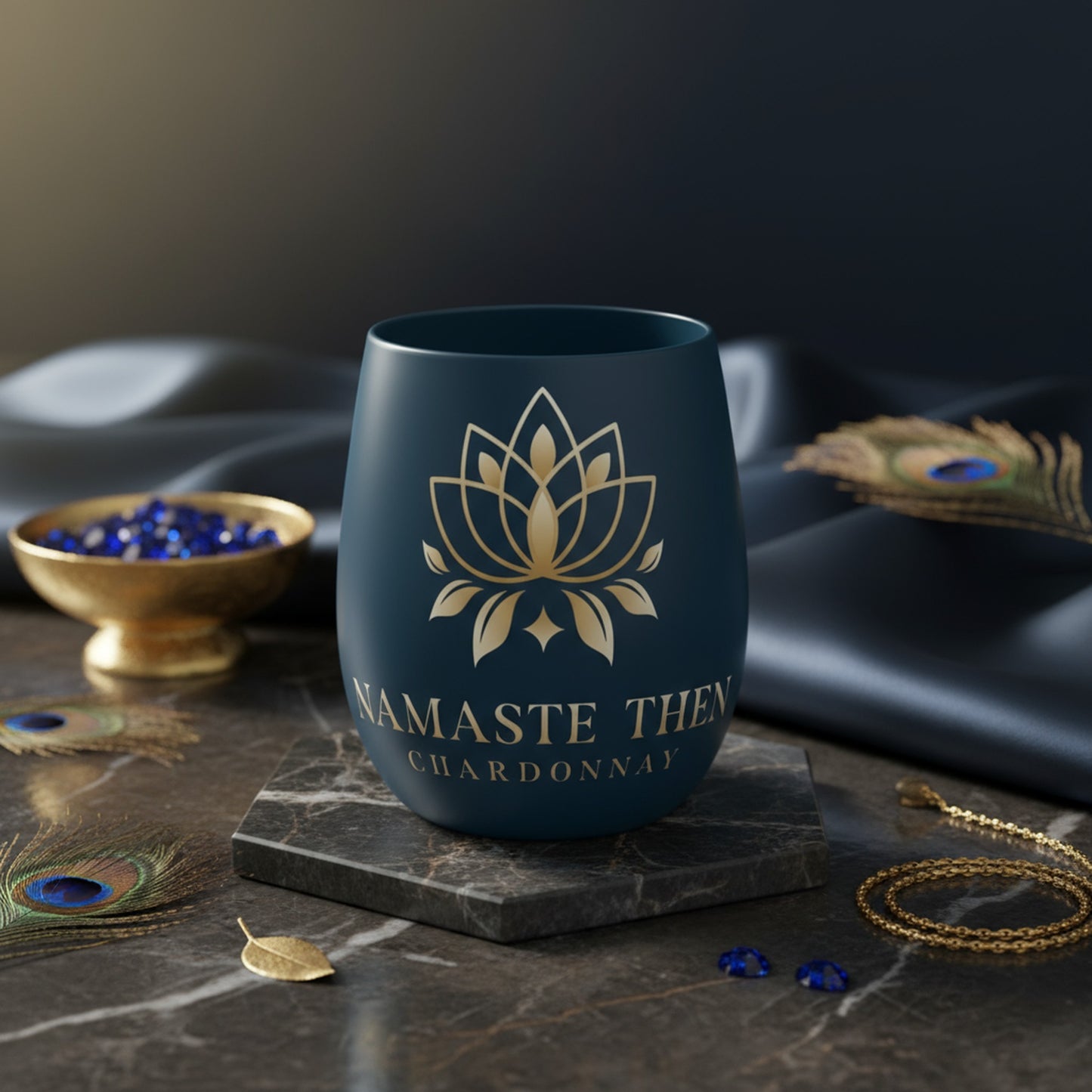 Namaste Then Chardonnay Ink Blue Crystal Water Glass – Elegant Drinkware