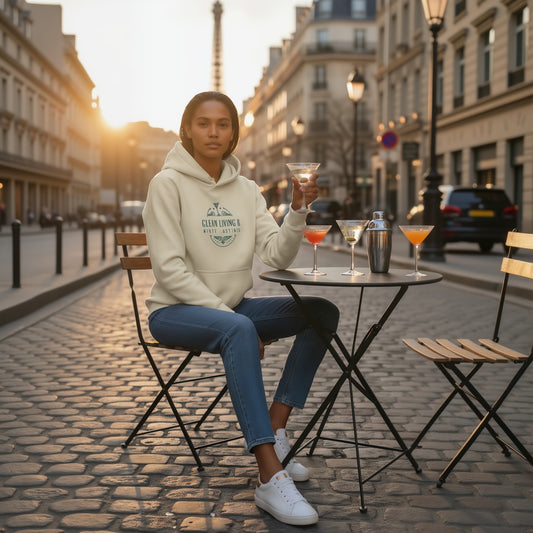 Stylish Cream Hoodie: Clean Living & Dirty Martinis