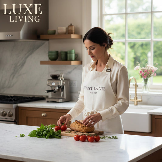 C'EST LA VIE Cream Apron for Cooking - Stylish Kitchen Wear