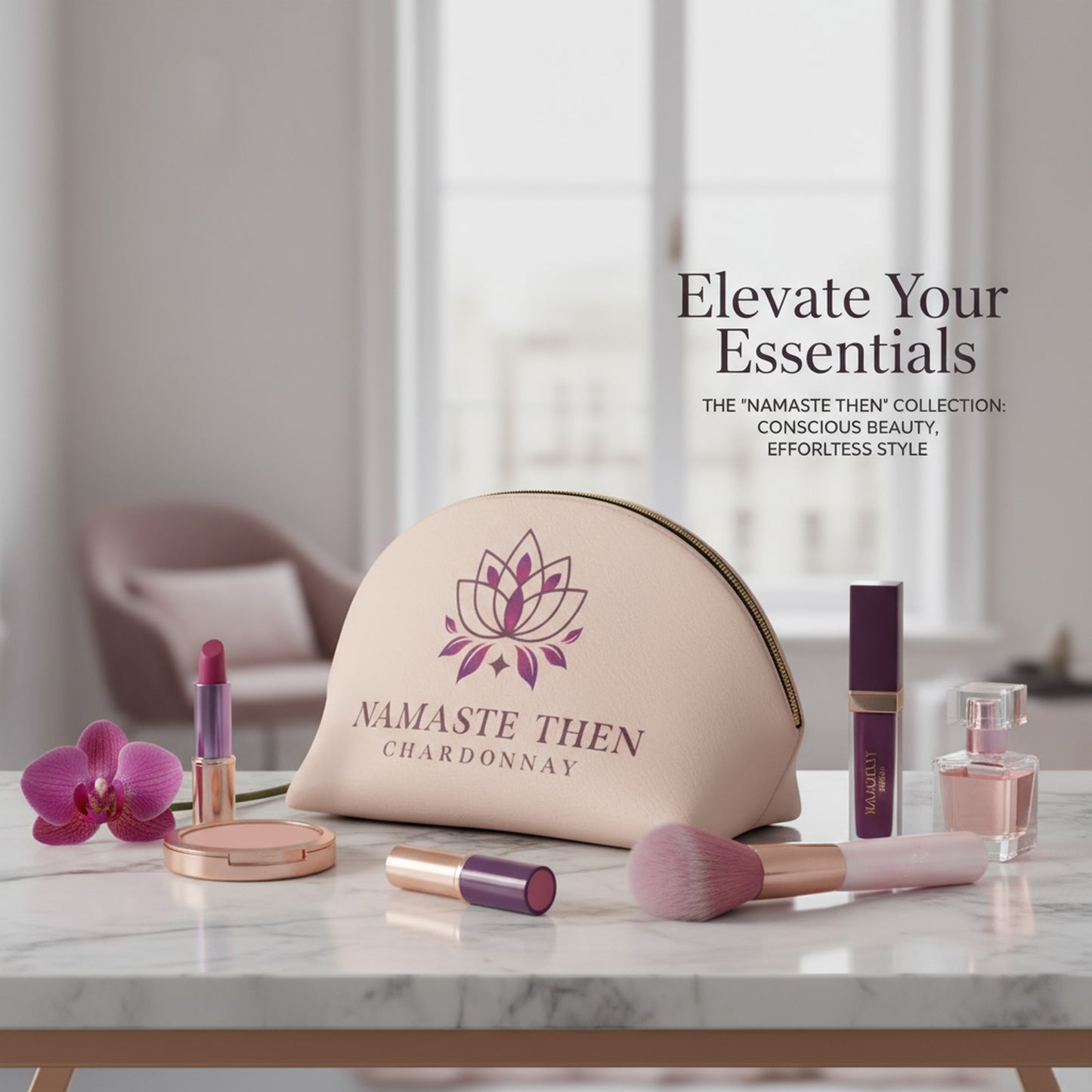 Namaste Then Chardonnay Pink Leather Makeup Bag