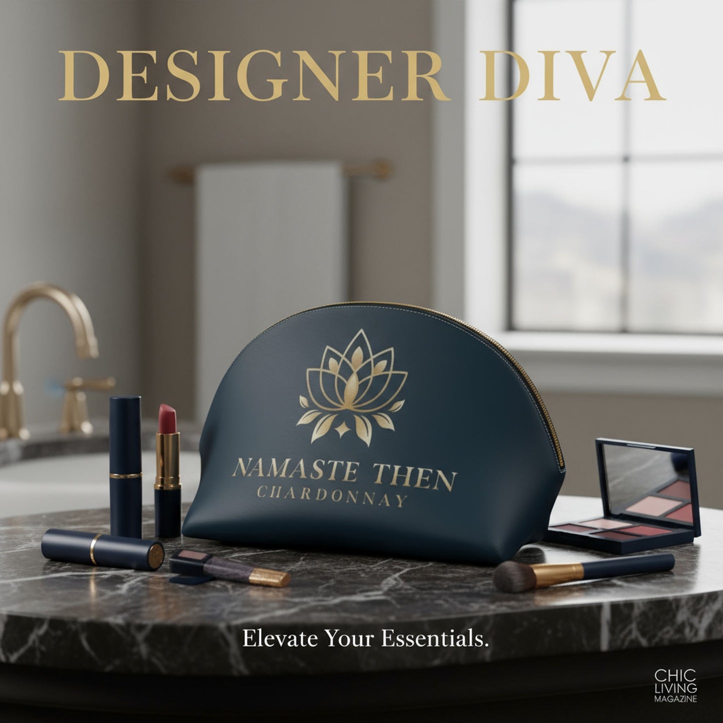 Namaste Then Chardonnay Ink Blue Makeup Bag - Stylish Cosmetic Case