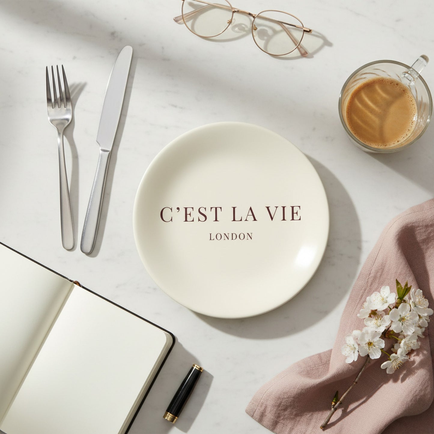 Elegant C'EST LA VIE Cream Plates - Set of Two Bone China