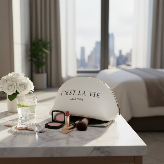 C'EST LA VIE Cream Makeup Bag - Trendy Cosmetic Pouch