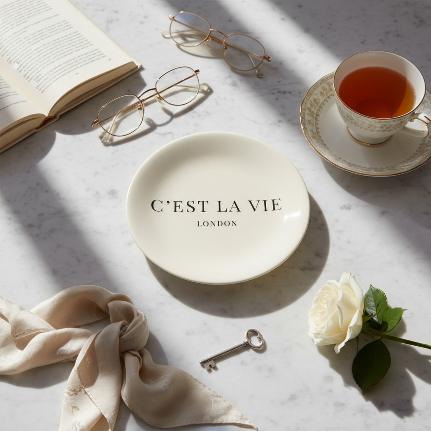 C'EST LA VIE Cream Set of Two Bone China Plates - Elegant Dinnerware