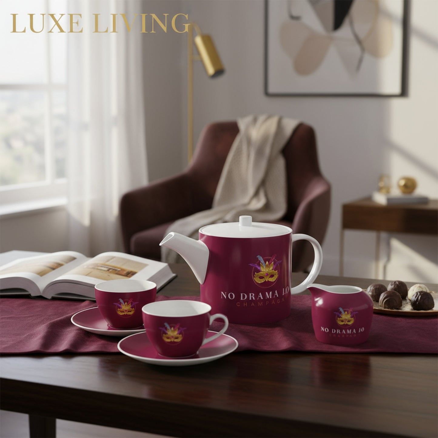 Bone China Tea Pot - No Drama Just Champagne Design