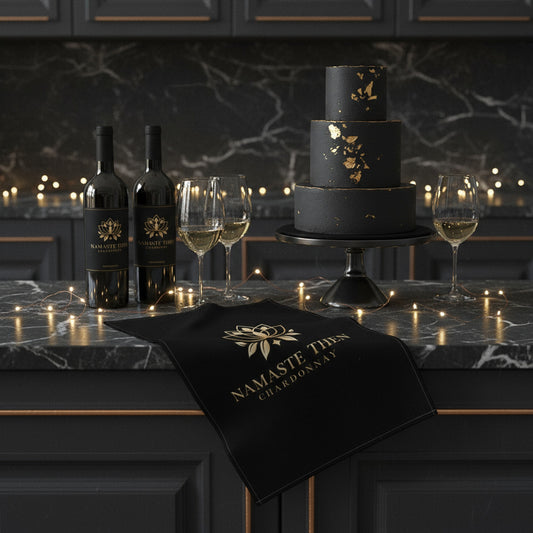 Namaste Then Chardonnay Tea Towel | Black Kitchen Decor