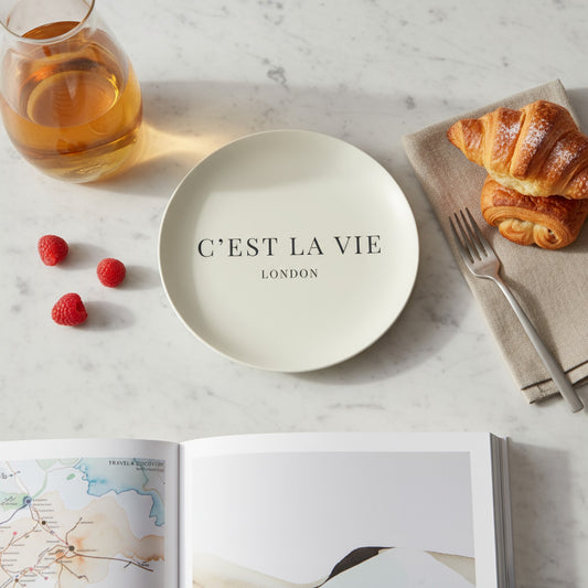 Set of Two C'EST LA VIE Bone China Plates - Cream Colour, Perfect Gift