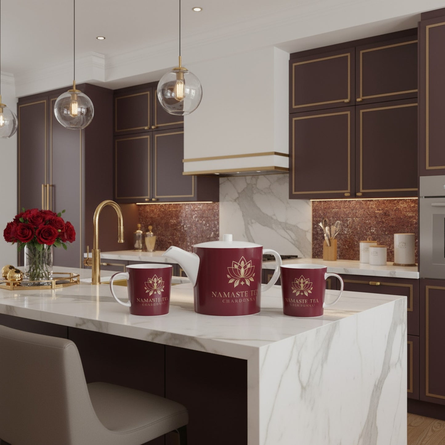 Namaste Then Chardonnay Bone China Tea Pots - Burgundy Bliss