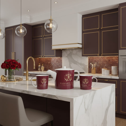 Namaste Then Chardonnay Bone China Tea Pots - Burgundy Bliss