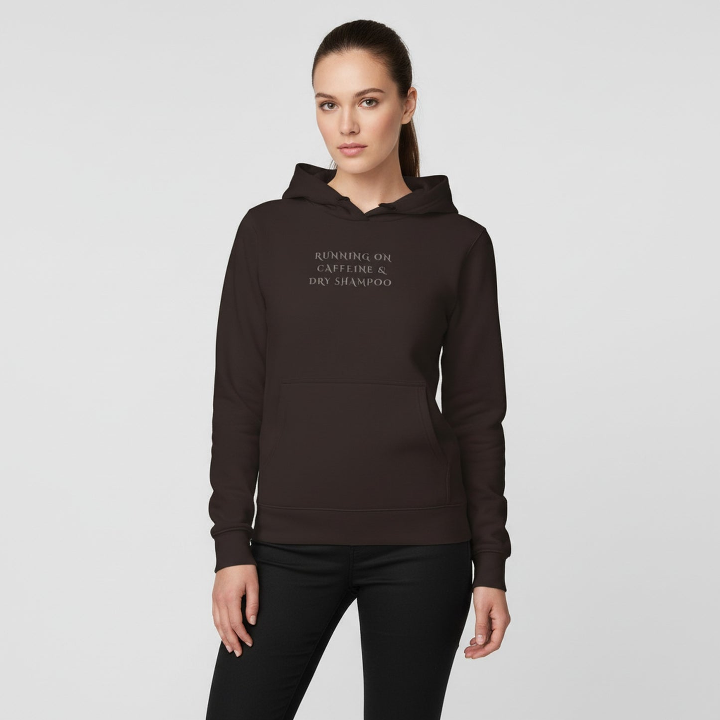 Funny Running On Caffeine & Dry Shampoo Hoodie for Moms & Coffee Lovers