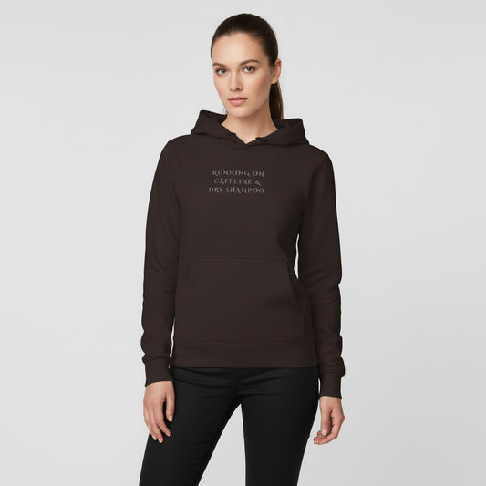 Funny Running On Caffeine & Dry Shampoo Hoodie for Moms & Coffee Lovers