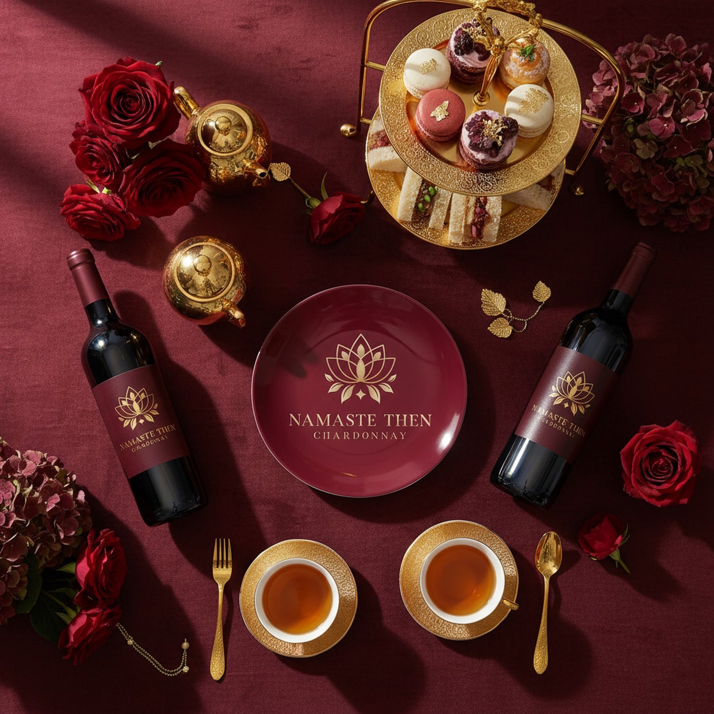 Namaste & Chardonnay Bone China Plate Set - Set of 2 Elegant Plates