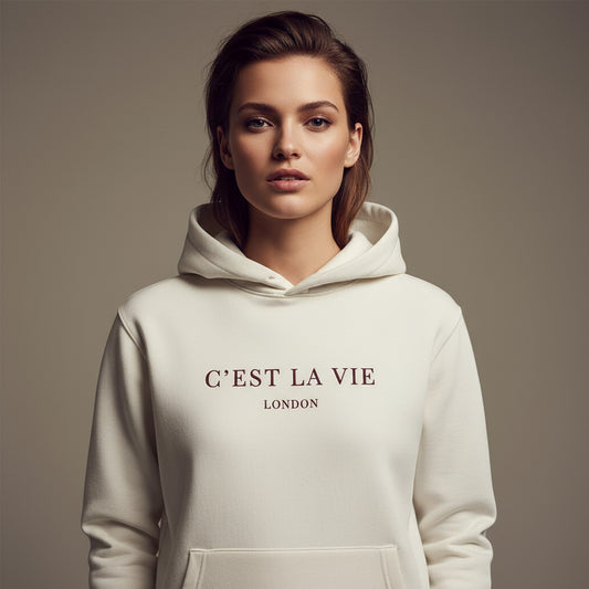 Stylish C'EST LA VIE Cream Hoodie - Luxury Comfort Wear